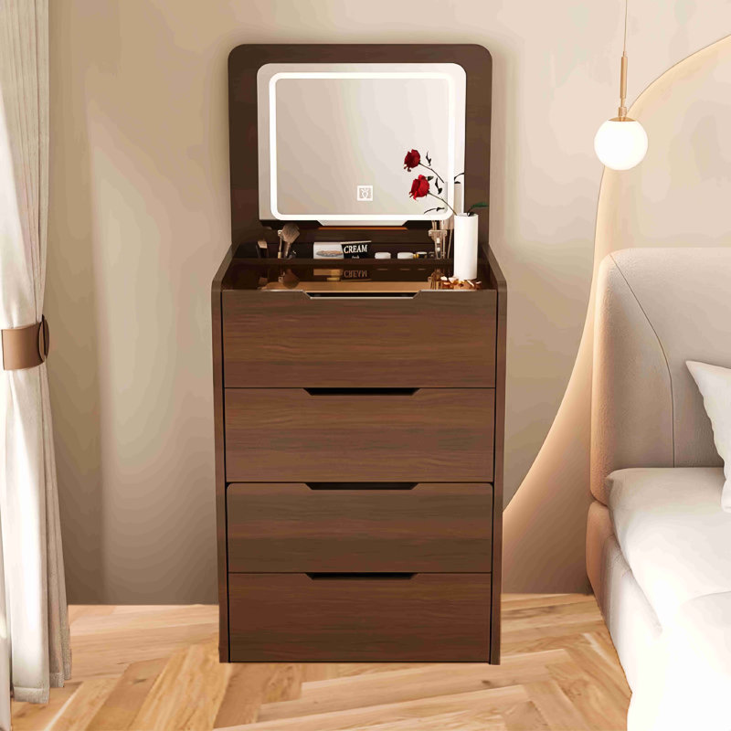 3 In 1 Vanity Desk With Plip Top Mirror,Small Make Up Vanity Set With Visible Glass Desktop, Compact Makeup Vanity With 3 Drawers, Dressing Table