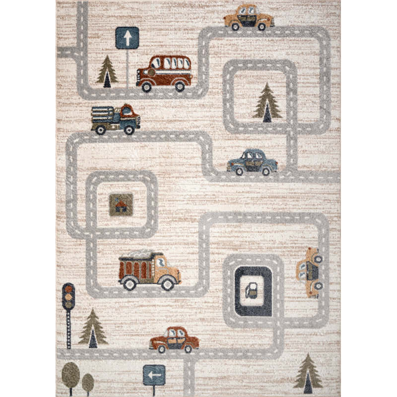 Tapis en polypropylène / jute tissé à la machine Sybill en beige / gris, Rectangle 2 pi 7 po x 4 pi 11 po