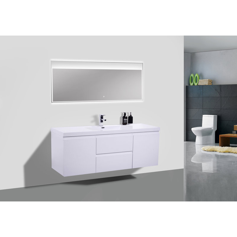 Polychronis 59.5'' Single Bathroom Vanity with Acrylic Top, High Gloss White