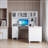 Versatile Home Office Computer Desk with Abundant Storage Options 60.04*60.04*62.99Ample Storage Space Coming with 2-tier open shelf，1 large drawer and 4 cabinet