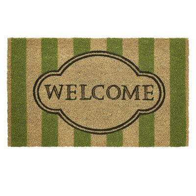VCNY Home Welcome Green Stripe Coir Outdoor Doormat