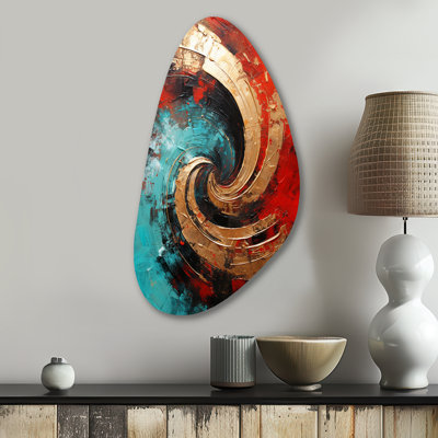 Red Blue Majestic Motion Spiral III - Abstract Spirals Asymmetrical Metal Wall Art, Modern Unique Shape Metal Art Print