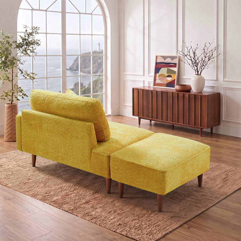 Chaise longue et tabouret rembourrés Mashawna, Boucle jaune