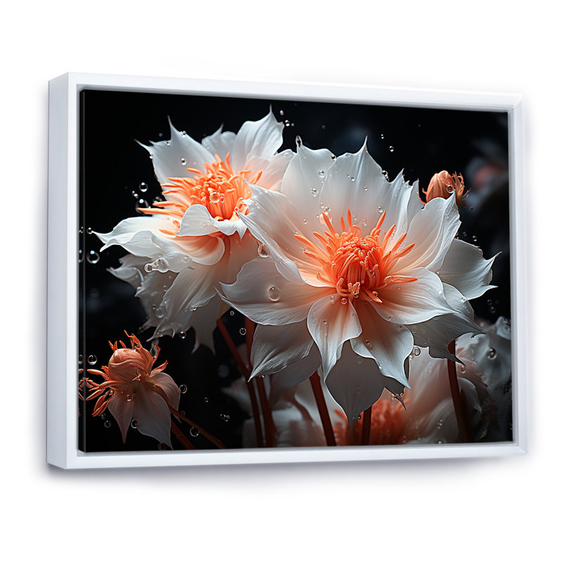 Fleurs de corail sous l'eau - impressions murales florales, Cadre flottant blanc, 12" H x 20" W