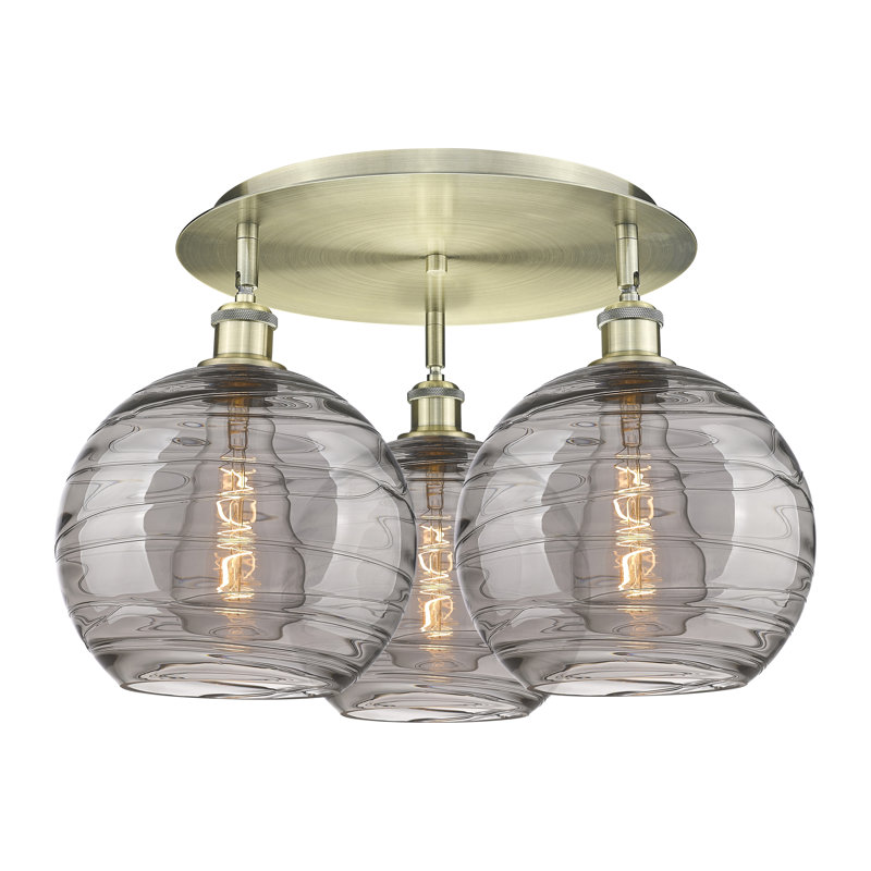 Essex Glass Flush Mount, Antique Brass, 12.63" H x 21.75" W x 21.75" D