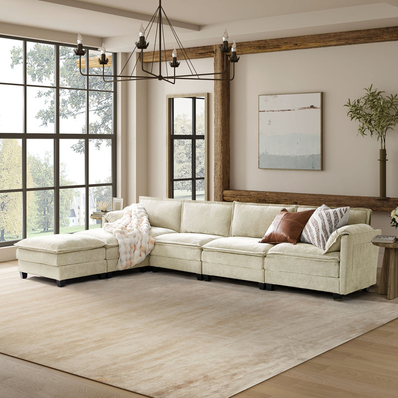 Esteban 360cm W Modern 6 Seater Corner Sofa with Elephant Ear-Shaped Armrests , Beige