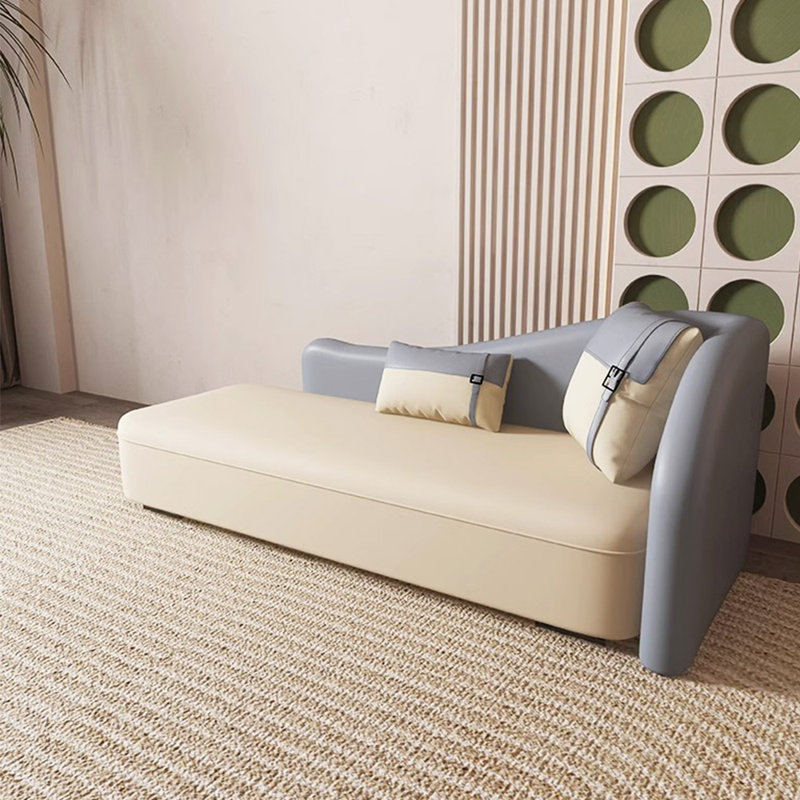 Sterline Faux Leather Chaise Lounge, Right Hand Facing, Grey/Beige