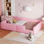 Lit plateforme simple tapissier avec garde-corps et station de charge, rose