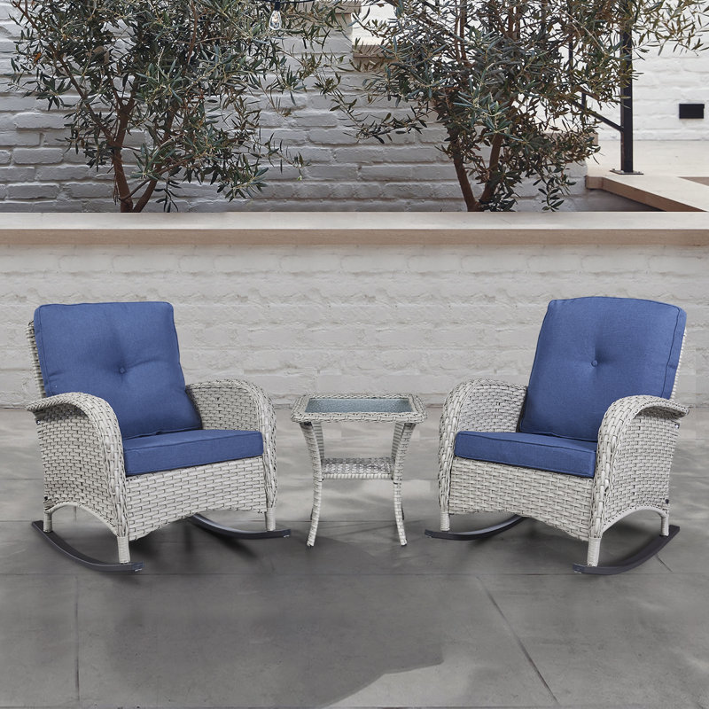Gaetanino 2 - Person Outdoor Seating Group with Cushions, Birch Frame/Blue Cushion