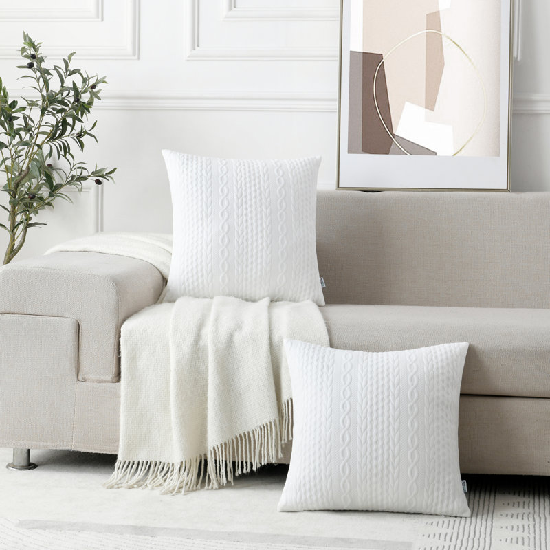 Farmhouse Knitted Modern Embossed Patterned Pillow Cover, White, 20"H x 20"W