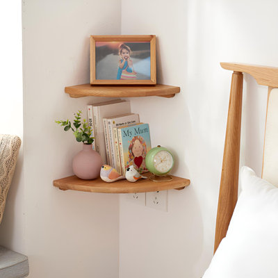 Tablette murale d'angle - rangement et présentation en bois massif en forme d'éventail