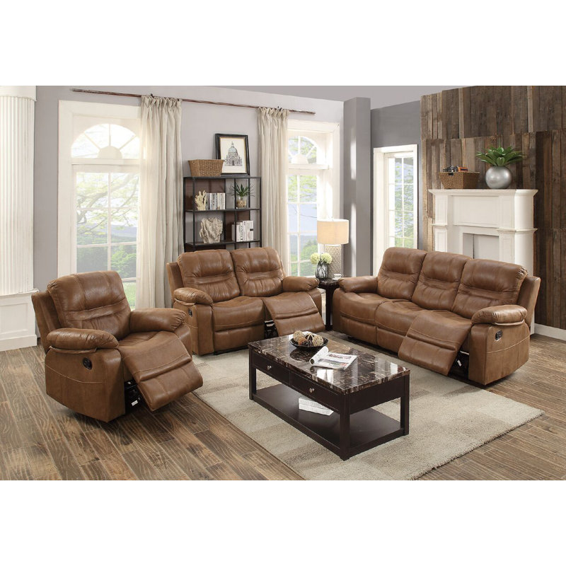 Ensemble de salon inclinable 3 pièces Summerall, Similicuir brun foncé
