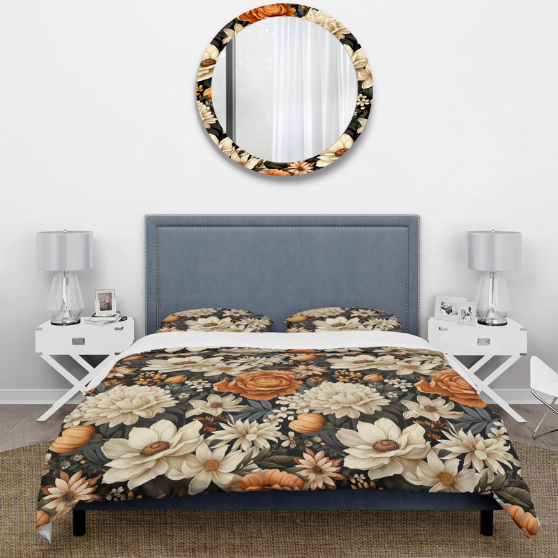 Literie Dahlia, Housse de couette pour grand lit et 2 taies décor