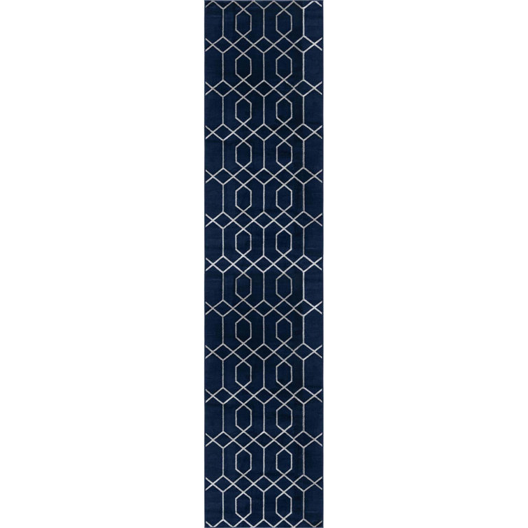 Glam Navy Blue Silver Area Rug