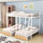 2 Drawers Metal Full Over Twin & Twin Triple Bunk Bed With Guardrails, Shelves And Ladder, Detachable Design-1408597931