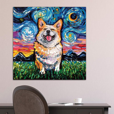 Smiling Corgi Night 1 Piece Wrapped Canvas Painting