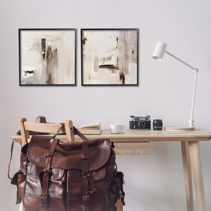  «Neutral Forms on Beige», ensemble de 2 estampes numériques par Susan Jill, H 17 po x l 17 po, Giclée encadrée noir minuit