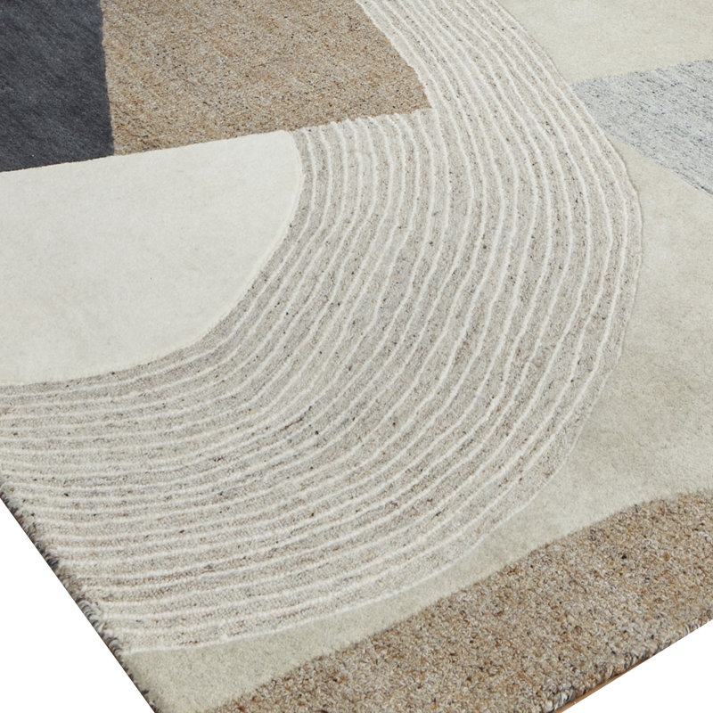 Edric Hand-Tufted Large Area Rug, Neutral Abstract Geometric Patterns 8x10