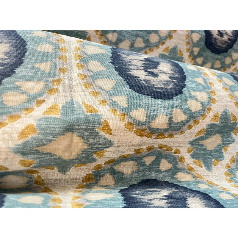 Paire de rideaux sarcelle bleu moutarde jaune à imprimé médaillon damassé, L 50 po x L 50 po
