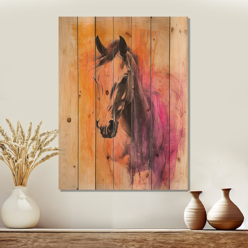 Fury Horse In Motion I - impression de cheval en bois sur bois de pin naturel, H 20 po x l 10 po x P 0,78 po