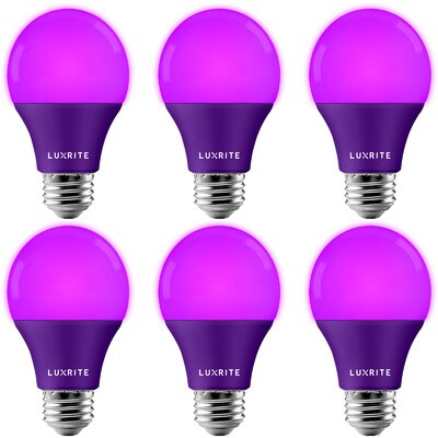 Luxrite A19 LED Purple Light Bulbs 60W Equivalent Non-Dimmable UL Listed E26 Base Indoor Outdoor Holiday Event Home Lighting (6 Pack) -  LR21494-6PK