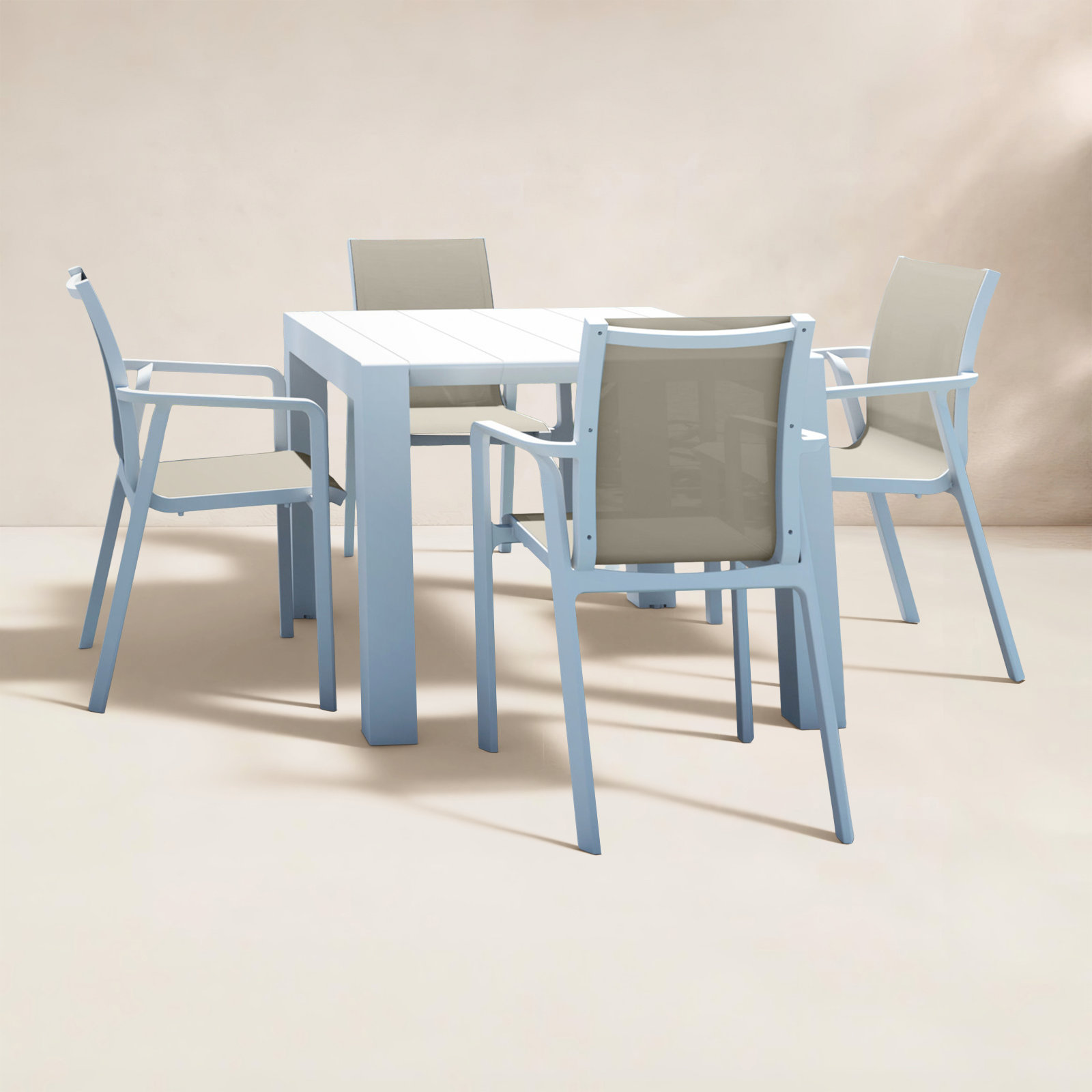 Farrah 55" Patio Dining Set, White/Taupe