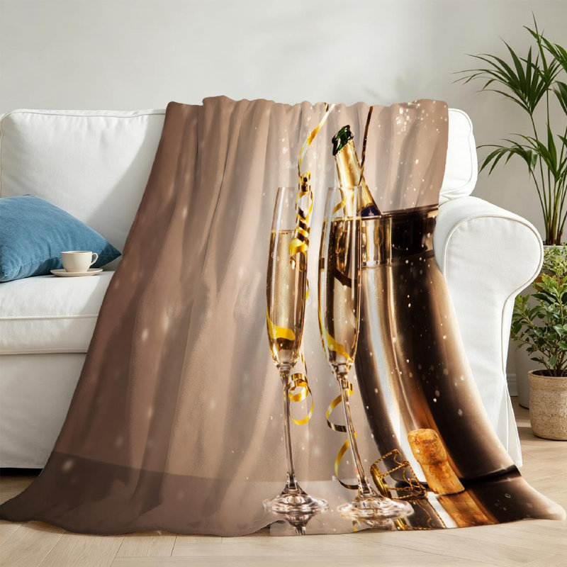 Jeté en molleton transparent ultra doux en flanelle, verres de champagne avec imprimé recto, Jeté 50 po x 60 po
