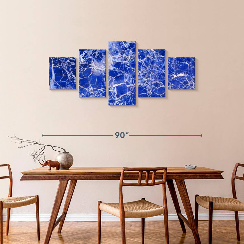 Toile en marbre bleu palmé, H 36 po x l 80 po