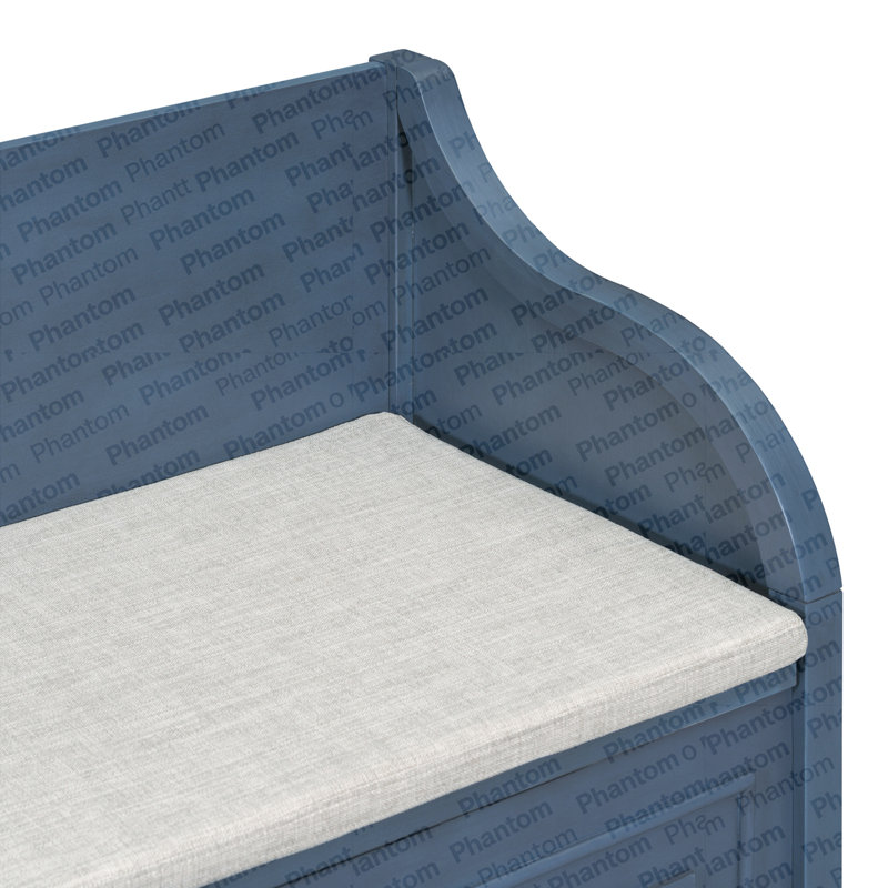 Banc de rangement multifonctionnel en bois massif de style rustique avec charnière de sécurité (bleu marine antique et beige)