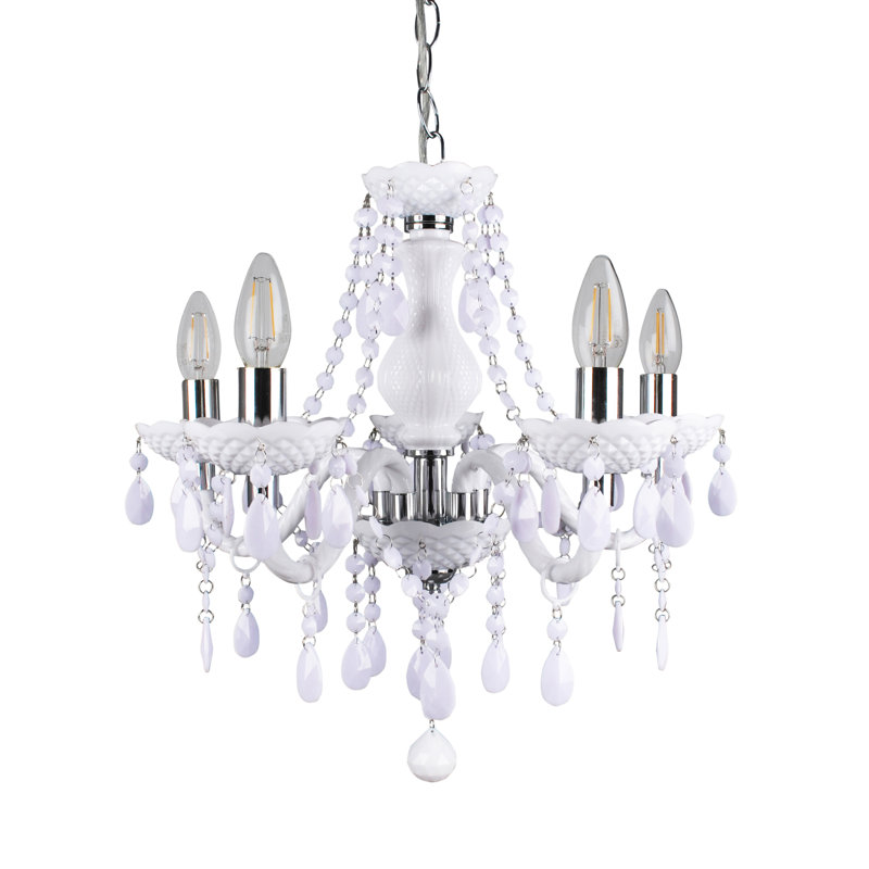 Xan 5 - Light Candle Style Chandelier, White/Chrome
