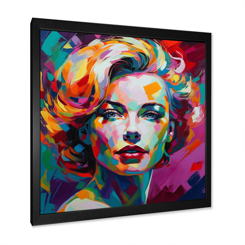 Portrait de femme pop art III, H 24 po x l 24 po x P 1 po, Cadre photo noir