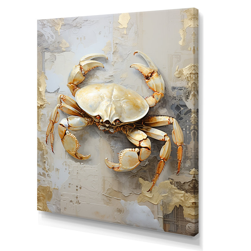 Art mural sur toile crabe, reproduction d'un animal côtier - peinture crabe minimaliste, H 32 po x l 16 po x P 1 po