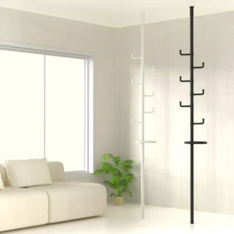 Adjustable Floor To Ceiling Tension Rod Drying Rack With Trays, Multi-Purpose Space-Saving Storage Organizer For Indoor And Balcony Use