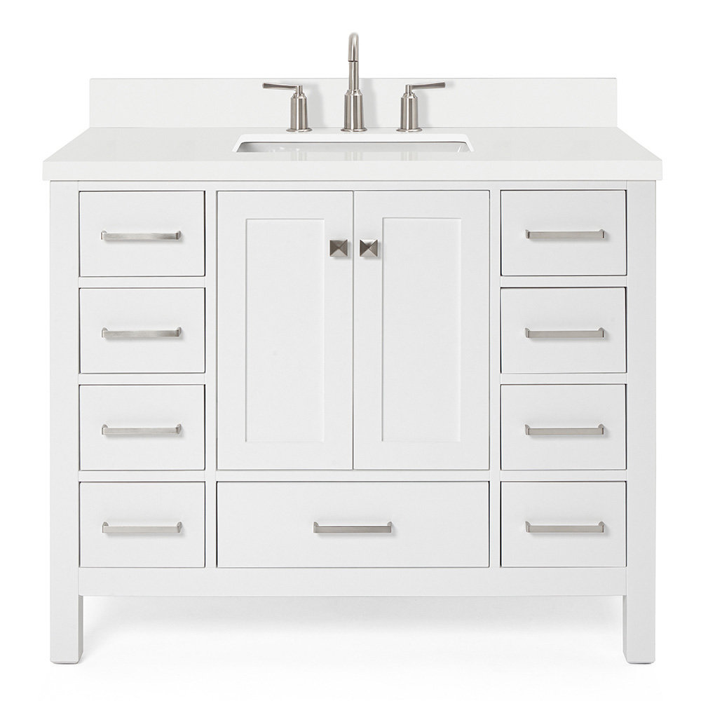 Grevera 43 In. W X 22 In. D X 36 In. H Vanity With Quartz Vanity Top In White With Basin Hokku Designs Base