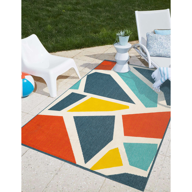 Mapa Modern Abstract Geometric Indoor/Outdoor Performance Area Rug, Rectangle 2' x 3'