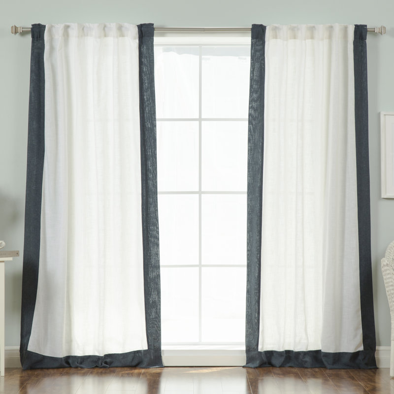 Lithonia Linen Blend Curtain, Bright White/Indigo Blue