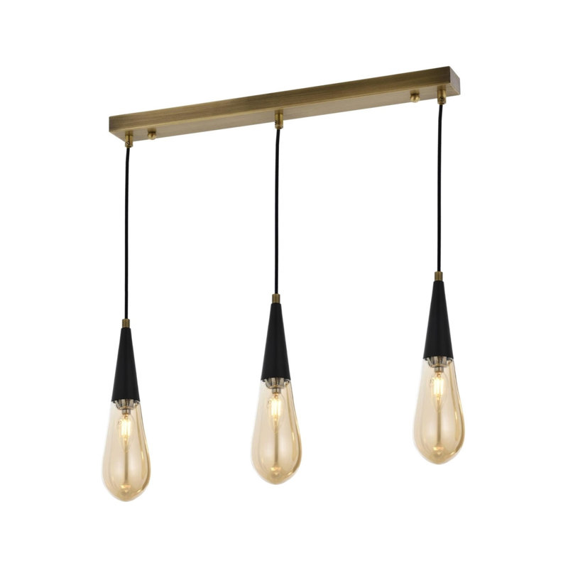 Antiquation Industrial Chandelier, Metal Body with Glass Cap, 35.4 x 3.9 inches | 3 x E14 Max 4W Sockets | IP20 Rated for Indoor Use | Perfect for Modern Homes, Living Rooms, and Dining Areas, Elegant Design