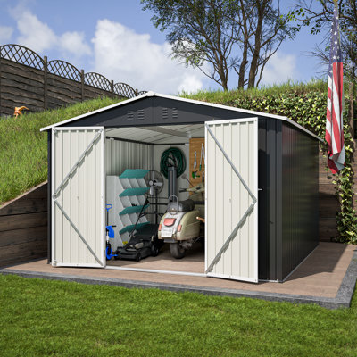 10' x 10' Metal Storage Shed for Ourdoor, Steel Yard Shed with Design of Lockable Doors, Utility and Tool Storage for Garden, Backyard, Patio, Outside use