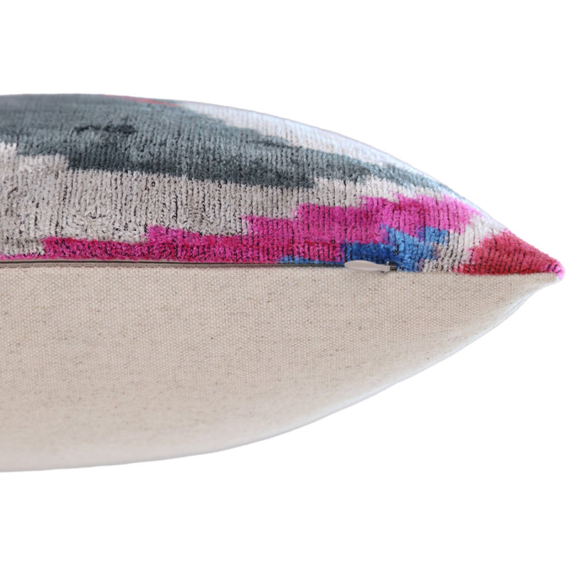 Coussin abstrait en velours de soie multicolore - fait à la main 16 po x 24 po