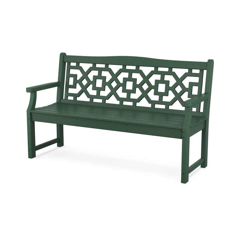 Banc d'extérieur Chinoiserie, Vert, H 34,95 po x l 59,43 po x P 23,21 po