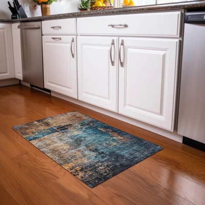Machine Washable Indoor/Outdoor Cicel ACN1206 Teal Rug