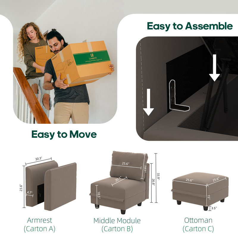 Canapé modulaire réversible en coin avec repose-pieds Tomario, Similicuir brun