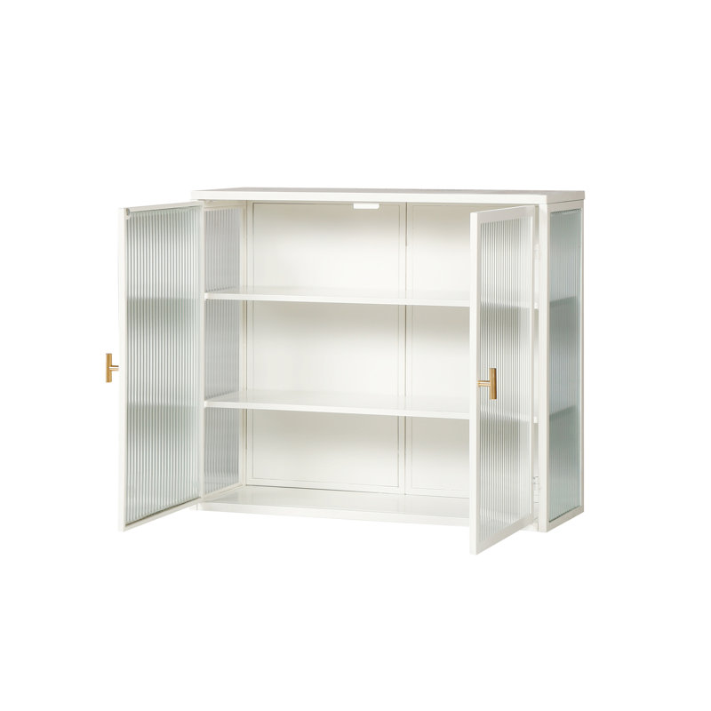 Armoire murale moderne à deux portes avec rangement à trois niveaux, Blanc