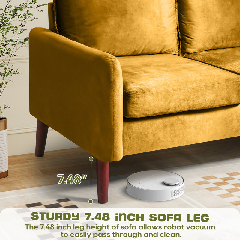 56" Velvet Sofa For Small Spaces, Compact Living Room & Apartment Furniture, Easy To Clean And Space Saving Design, Ginger