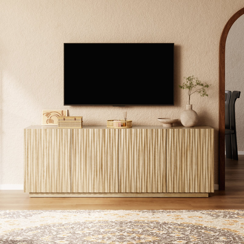 Fluted Mid-Century Modern Tv Stand With Soft-Close Doors, Fits Tvs Up To 75", Natural Wood