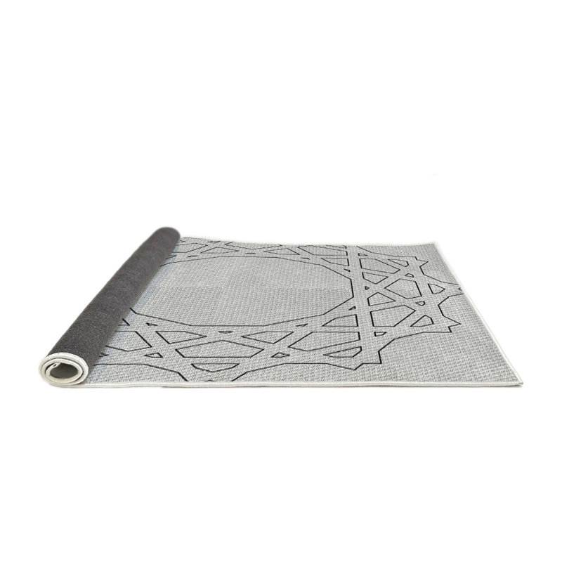 Tapis noir/blanc cassé tissé à la machine, Rond 5 pi