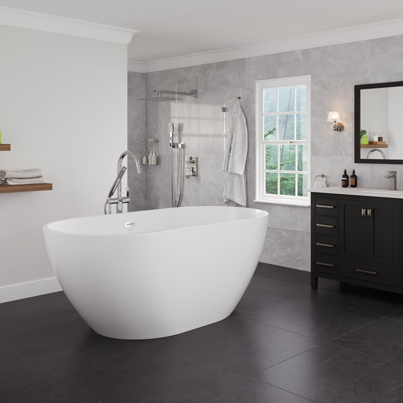 Baignoire autoportante ovale en acrylique blanc brillant 60 po Eviva Opal