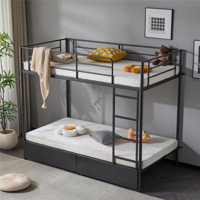 Black Bunk Bed Twin Size With Drawer And LED Lights And Charge Station by Isabelle & Max