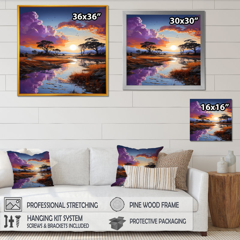 «Charmant Dessert Sky At Sunset», reproduction sur toile, H 16 po x l 16 po x P 1 po, Cadre flottant doré