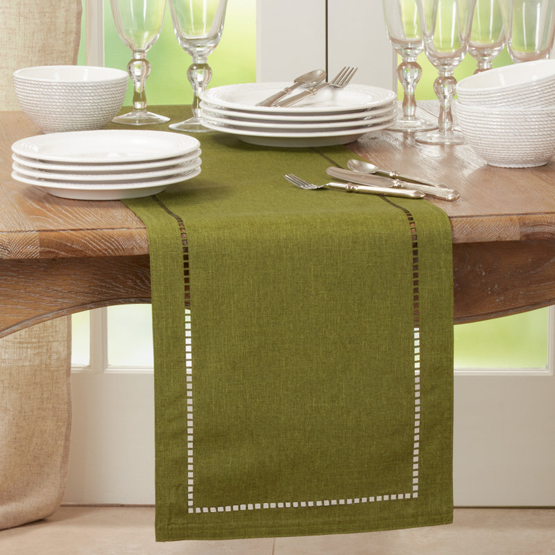 Neith Polyester Rectangle Table Runner, 54" x 14", Green